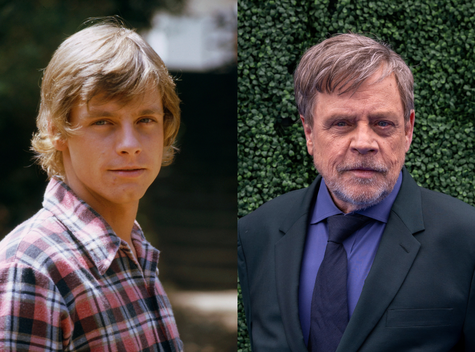 Split image of Mark Hamill in 1974 and present day.