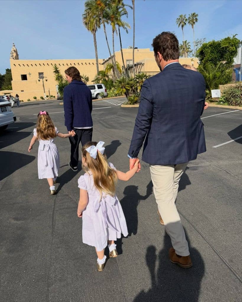 Photos shared by Katherine Schwarzenegger of Easter Sunday 2026 featuring her husband Chris Pratt and brother Christopher with her daughters Lyla and Eloise