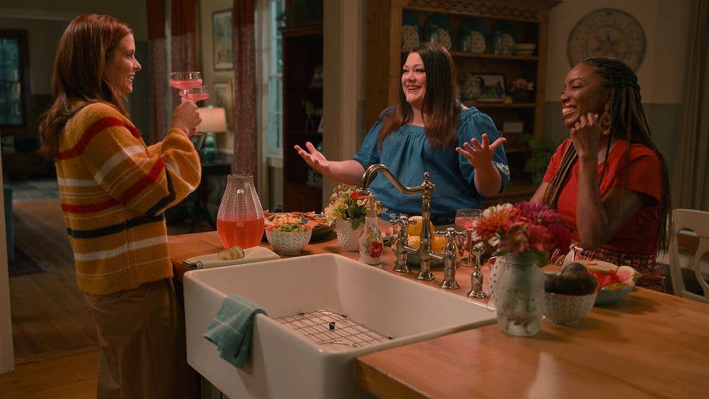 Maddie, Dana Sue and Helen toast margaritas in Sweet Magnolias season three.