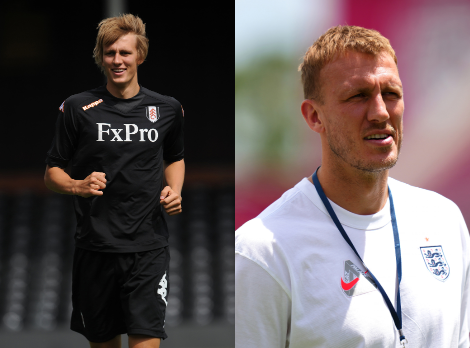 Split image of Dan Burn. On the left, running in his Fulham kit in 2012. On the right, in 2026.