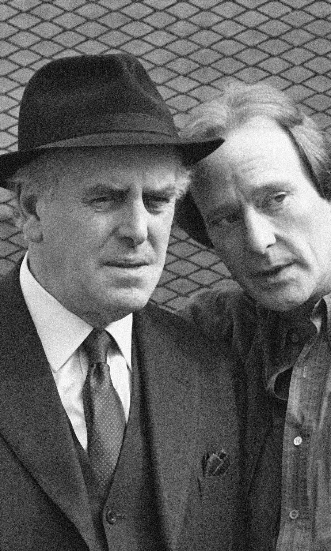 Black-and-white image of George Cole and Dennis Waterman in Minder