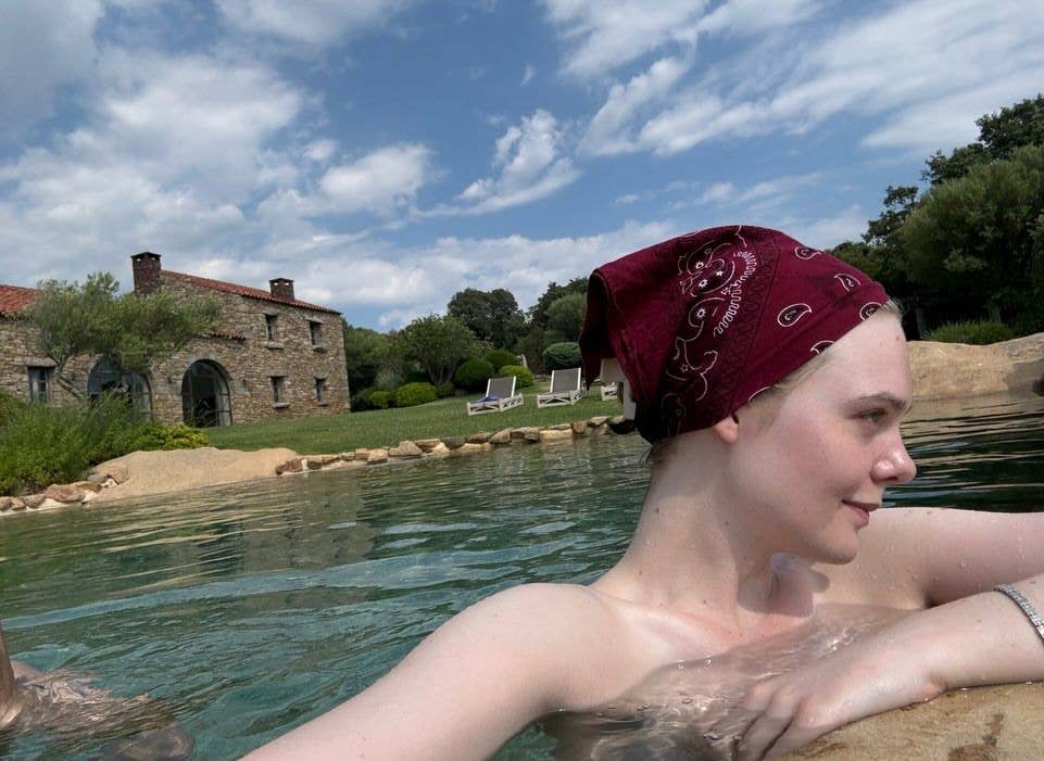 Elle Fanning posing for a selfie topless, shared via Instagram