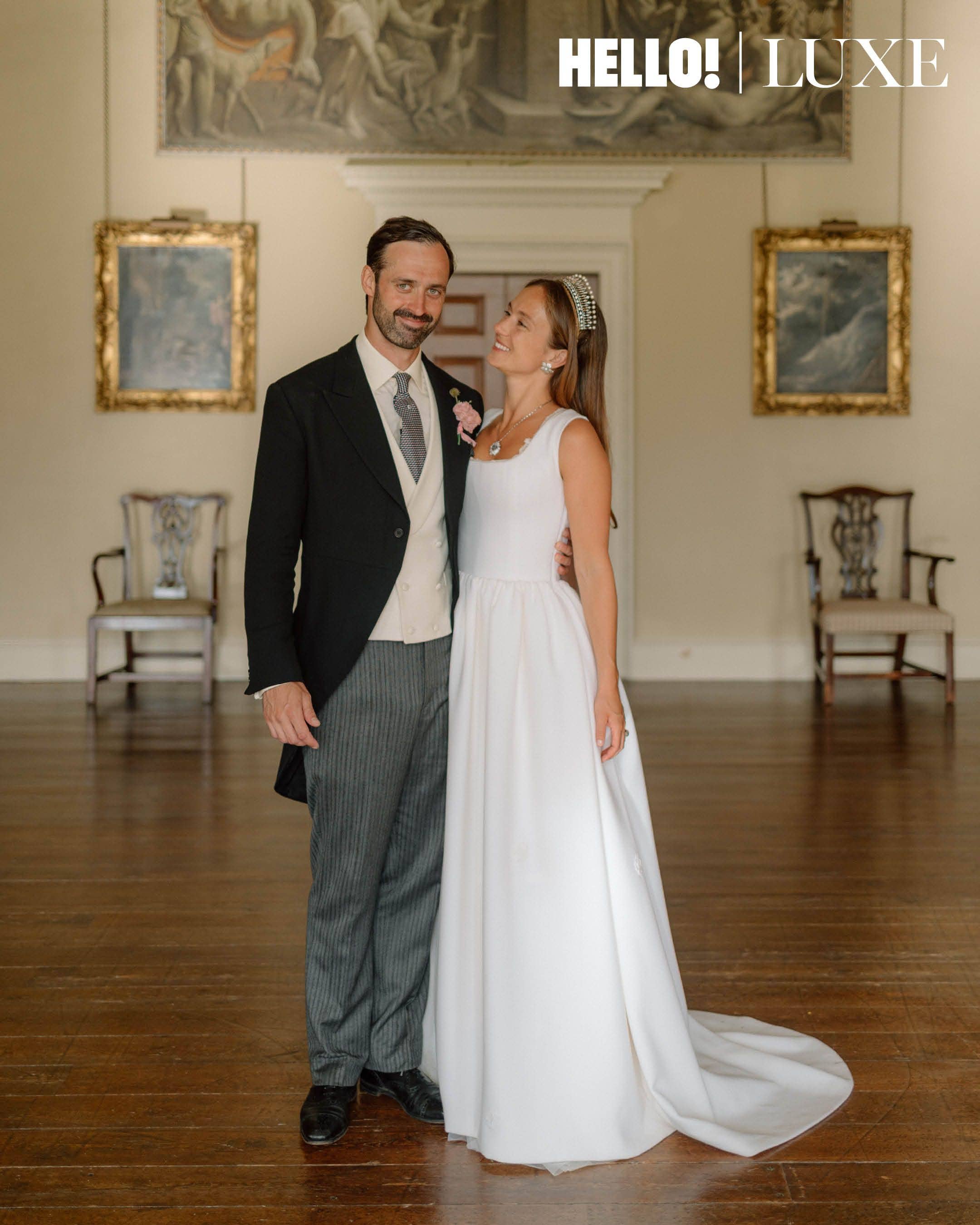 The happy couple pose at Hovingham Hall