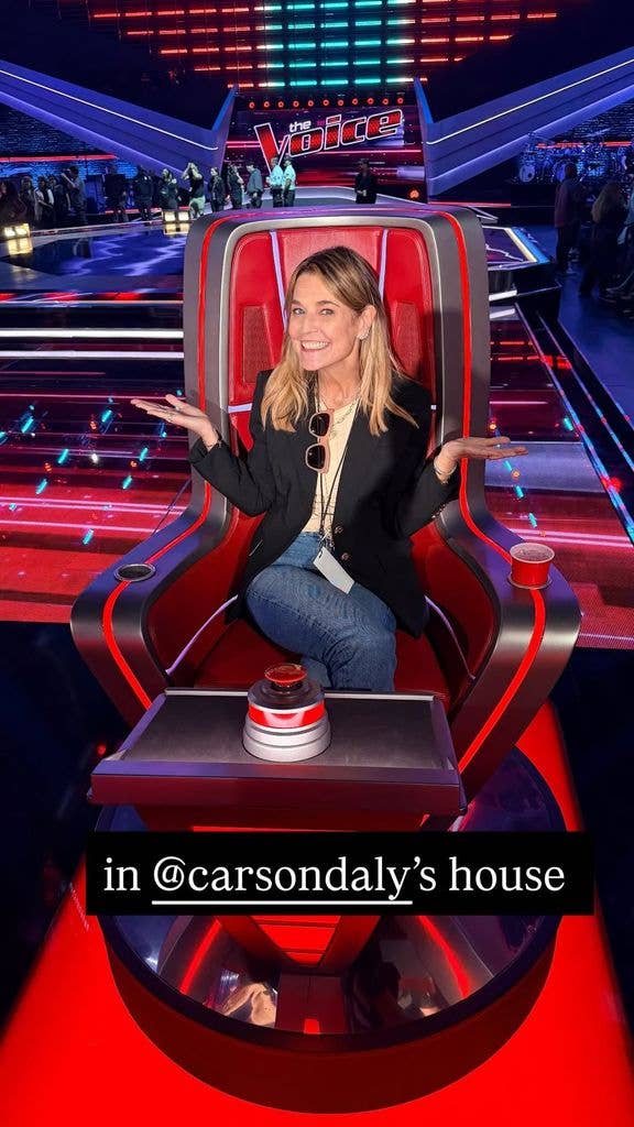 Savannah sat in red seat at The Voice studio