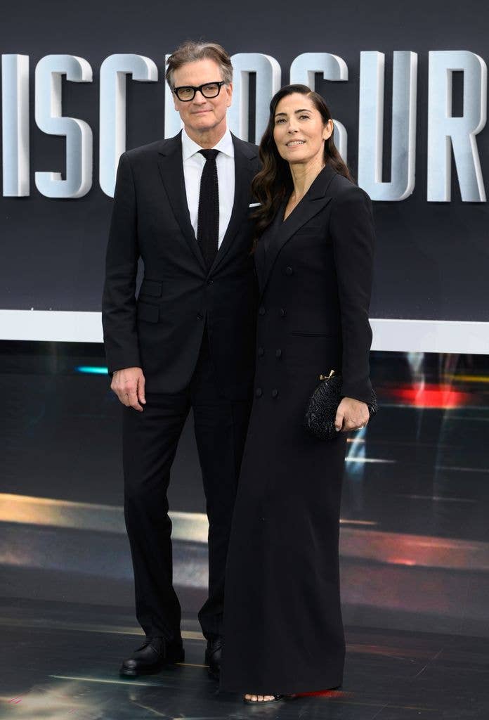 Colin Firth and Eleonora Perboni attend the UK premiere for "Disclosure Day" at Cineworld Leicester Square on June 04, 2026 in London, England