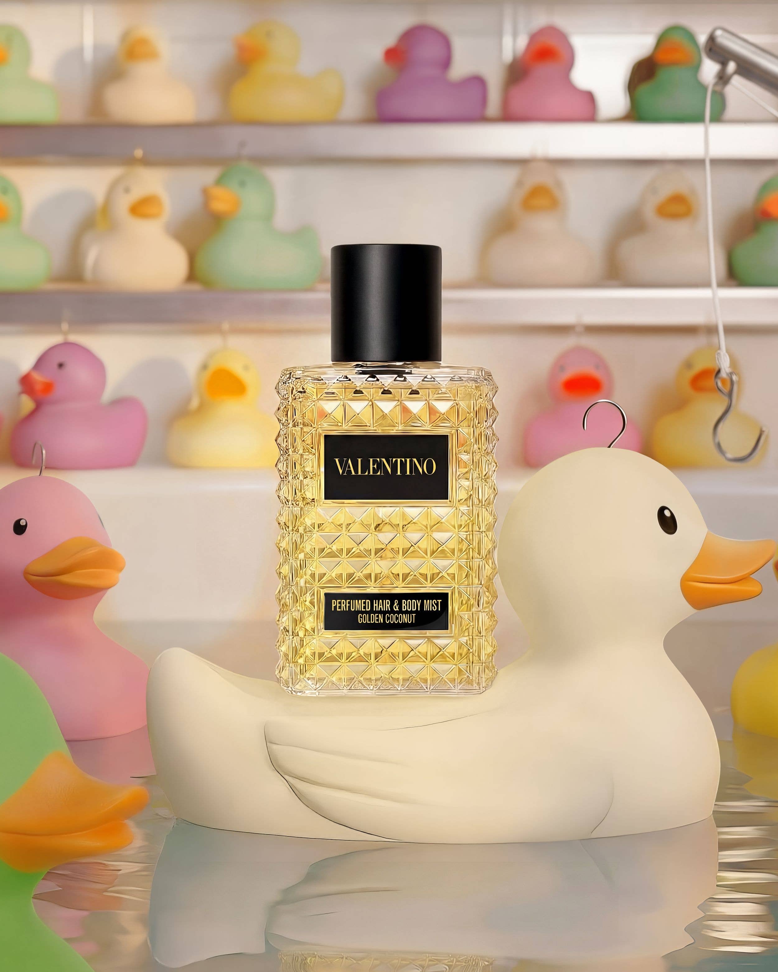 Valentino's mist on a rubber duck