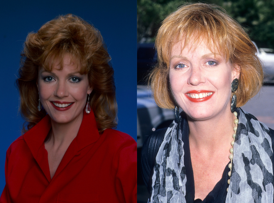 Split image of Anne Schedeen. On the left, in 1985 and on the right in 1988.