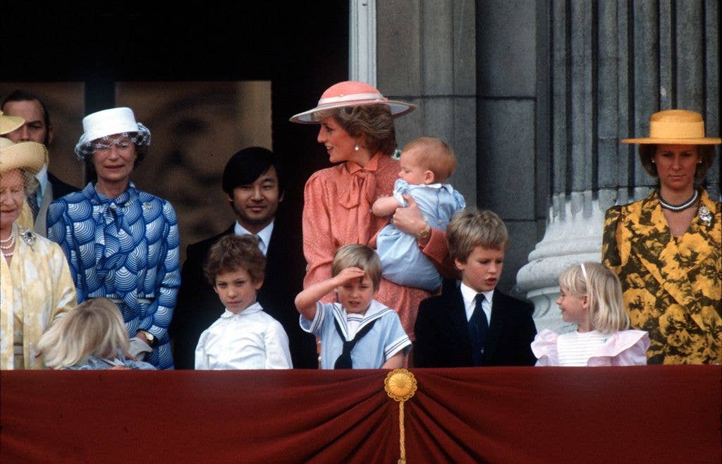 Prince Harry was less than a year old when he appeared on the balcony of Buckingham Palace for Trooping the Colour in 1985.