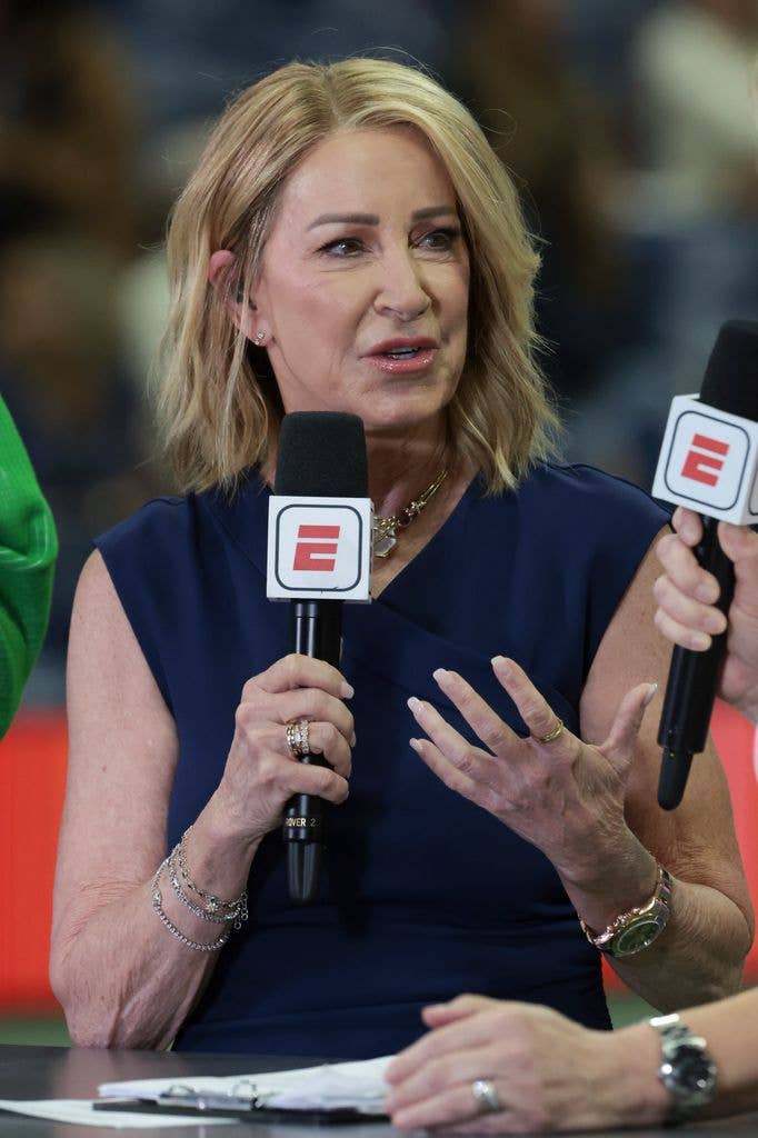 Chris Evert comments for ESPN day eleven of the 2024 US Open Tennis Championships at the USTA Billie Jean King Tennis Center on September 5, 2024 in Flushing Meadows, Queens, New York City