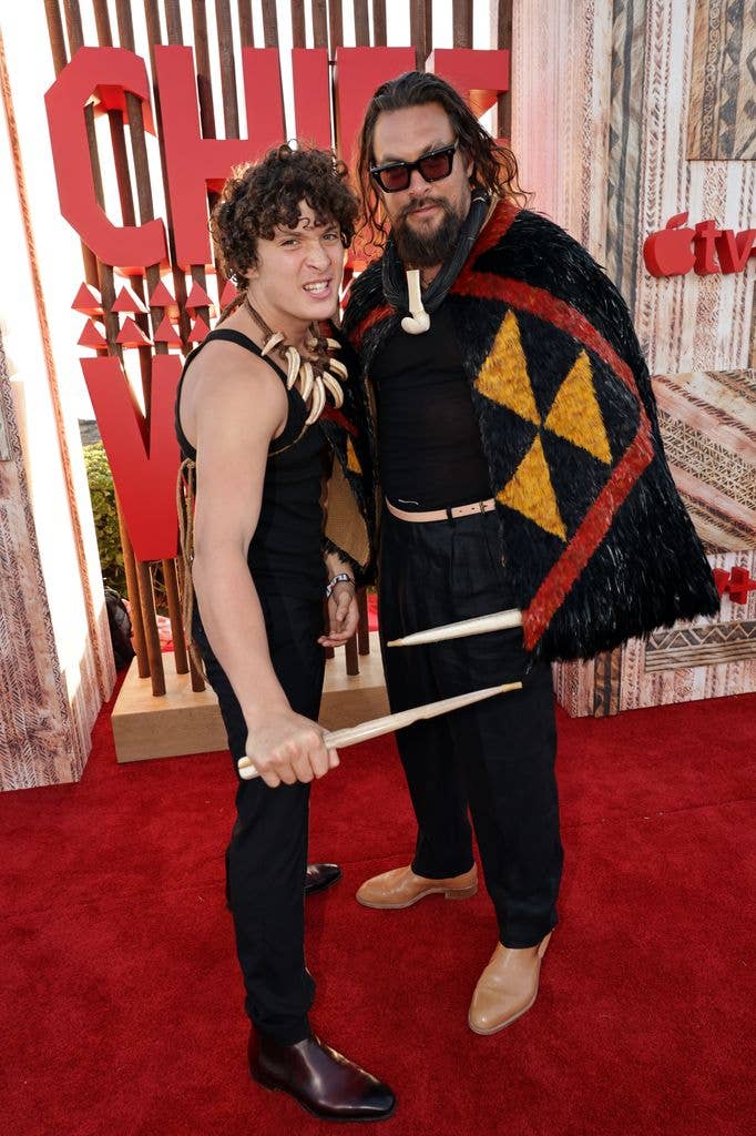 Jason and son Nakoa-Wolf on red carpet