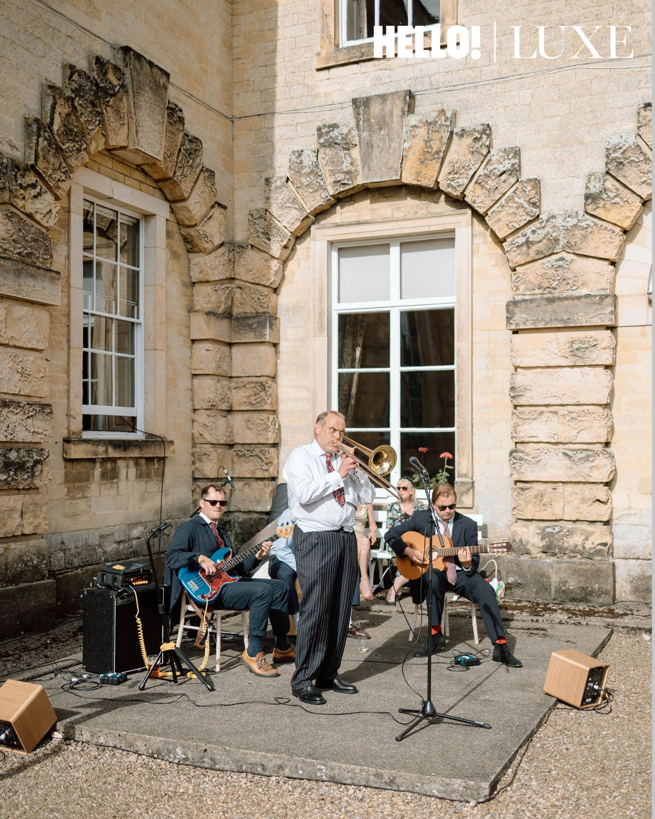 Providing the soundtrack to the summer afternoon, the band S.O.L. Collective performs a lively blend of soul and jazz for guests on the grounds of Hovingham Hall