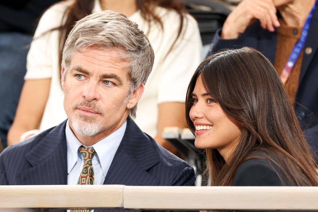 Chris Pine and Keana Sky Wenger attend Day Ten of the 2026 French Open on June 02, 2026 in Paris, France.