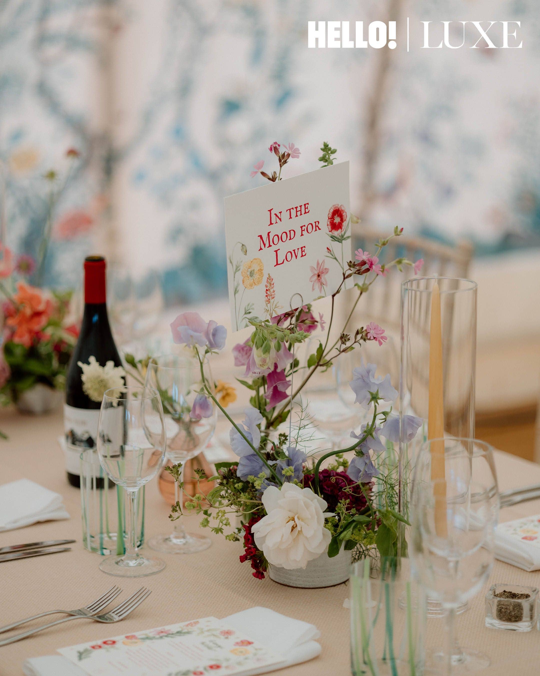 At the reception, each table was named after one of the couple's favourite films, including Wong Kar-wai's romantic drama In the Mood for Love