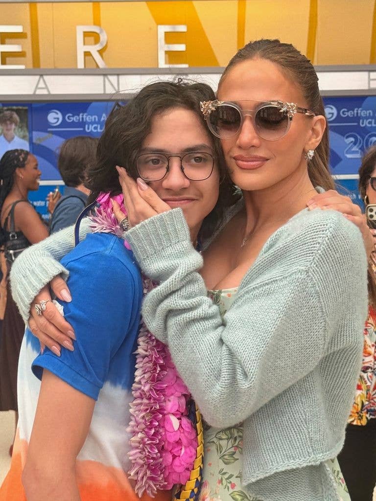Jennifer Lopez hugs her son Max after his graduation ceremony, shared on Instagram