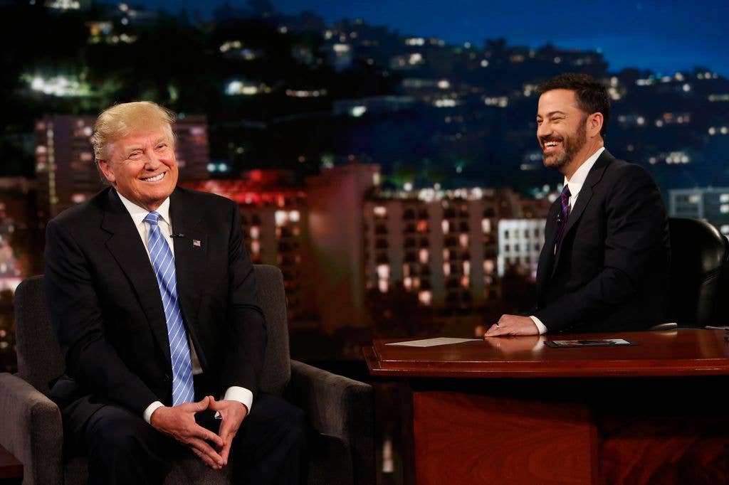 JIMMY KIMMEL LIVE - "Jimmy Kimmel Live" airs every weeknight at 11:35 p.m. EST and features a diverse lineup of guests that include celebrities, athletes, musical acts, comedians and human interest subjects, along with comedy bits and a house band. The guests for Wednesday, May 25 included presumptive Republican Presidential nominee Donald Trump and musical guest Greg Porter.
DONALD TRUMP, JIMMY KIMMEL