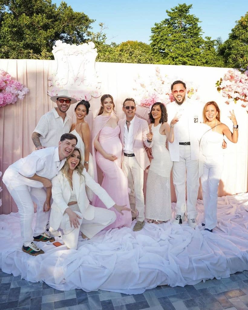 Marc and Nadia joined by family and friends who gathered to celebrate the impending arrival