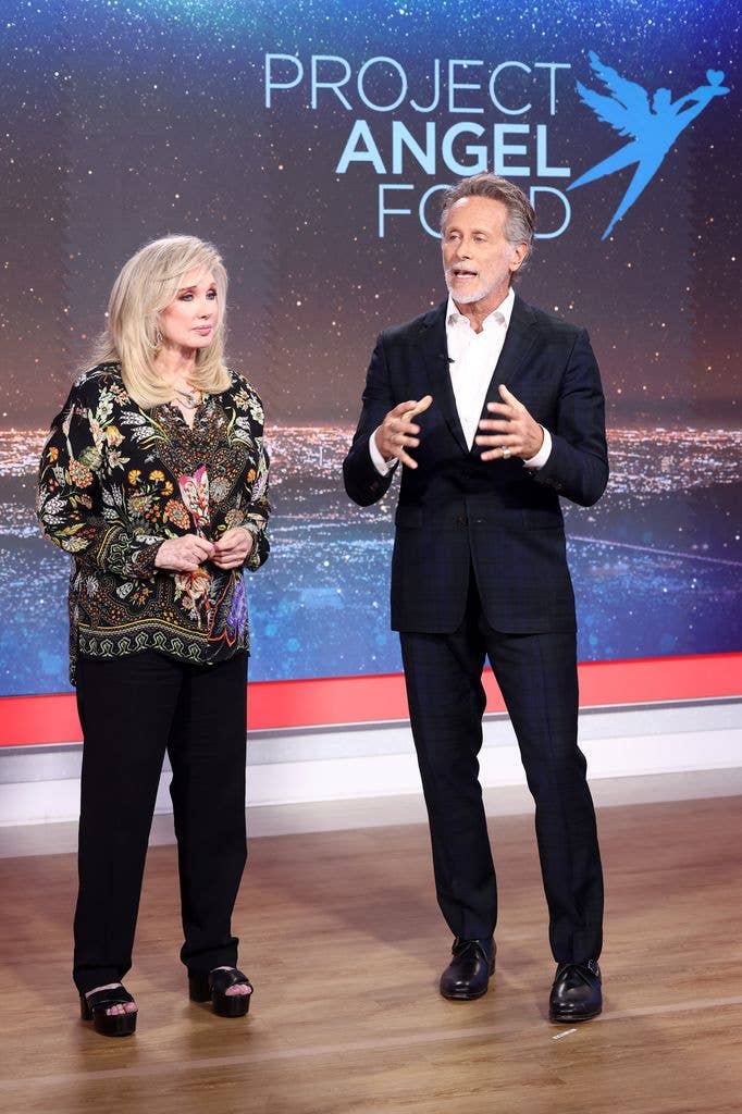  (L-R) Morgan Fairchild and Steven Weber speak onstage during Project Angel Food's Lead With Love 7 