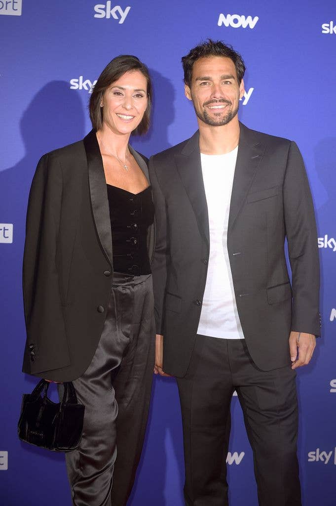 Italian tennis players Flavia Pennetta (l) and Fabio Fognini attend the presentation event of Sky Sport's 2025 summer programs.