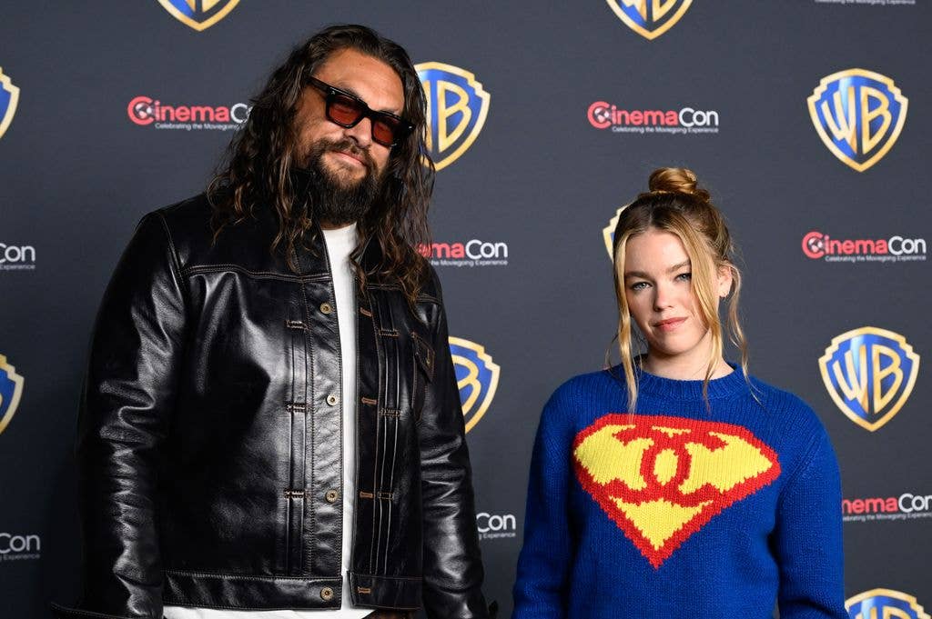 Jason Momoa (L) and Milly Alcock arrive at the CinemaCon 2026 - Warner Bros. Pictures Presentation at The Dolby Colosseum at Caesars Palace on April 14, 2026 in Las Vegas, Nevada