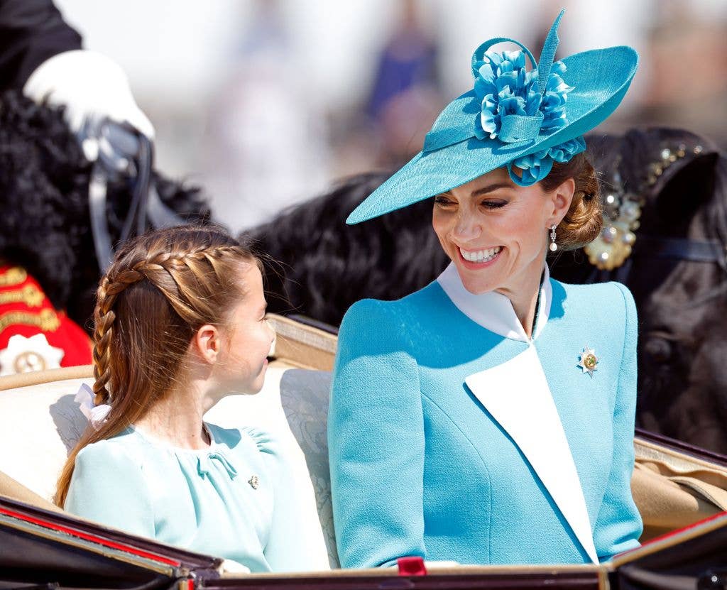 Princess Charlotte of Wales and Catherine, Princess of Wales depart Buckingham Palace in an Ascot Landau horse-drawn carriage during Trooping The Colour 2025 on June 14, 2025 in London, England. Trooping the Colour, also known as The King's Birthday Parade, is a military ceremony to mark the official birthday of the British Sovereign. The ceremony, which takes place at Horse Guards Parade followed by a flypast over Buckingham Palace, was first performed in the mid-17th century during the reign of King Charles II. The parade features all seven regiments of the Household Division with Number 7 Company Coldstream Guards being the regiment this year having their Colour Trooped. (Photo by Max Mumby/Indigo/Getty Images)