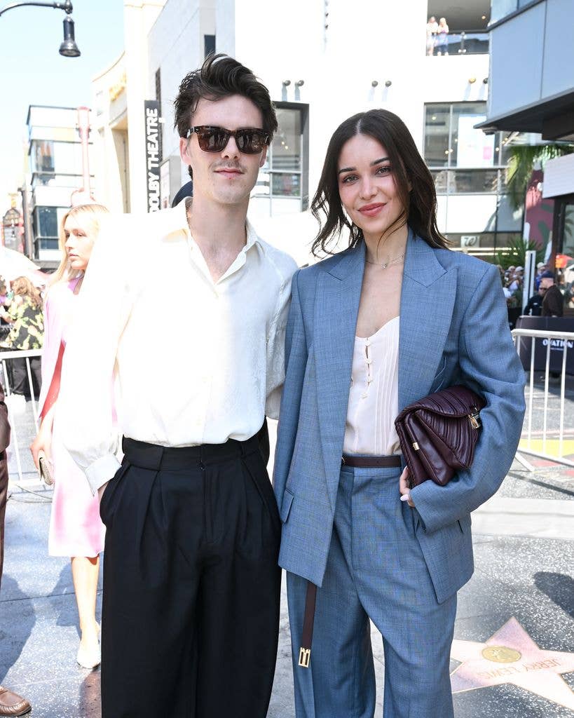 Cruz Beckham and Jackie Apostel at the ceremony to honor David Beckham with a star on the Hollywood Walk Of Fame on June 12, 2026 in Los Angeles, California. (Photo by Gilbert Flores/Variety via Getty Images)