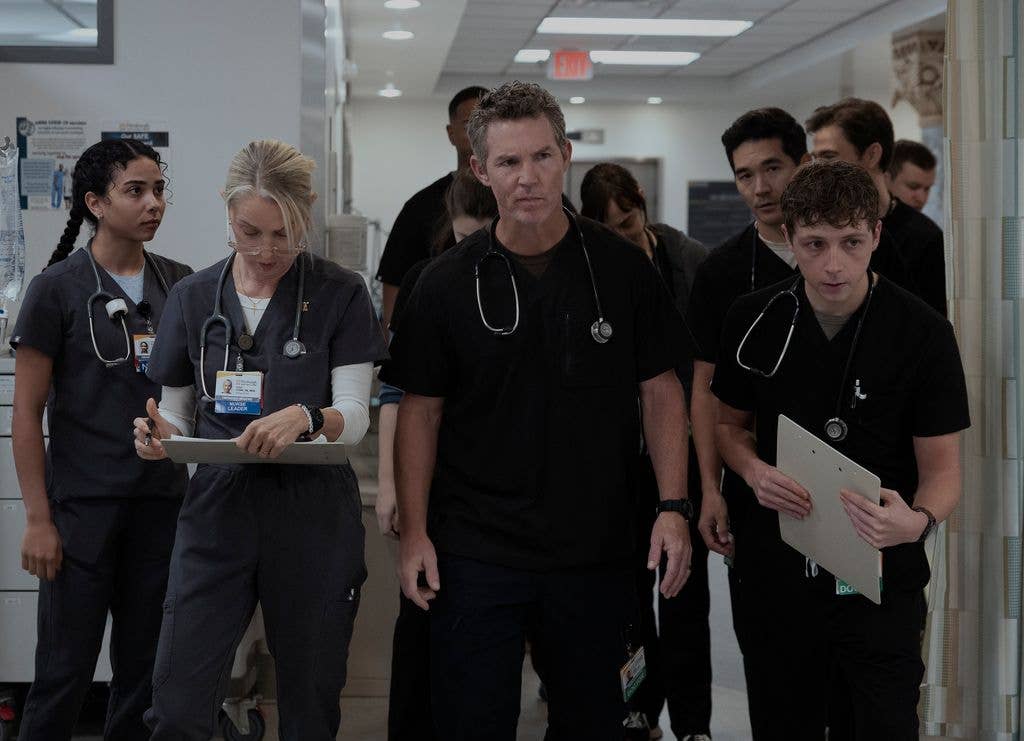 Shawn Hatosy (C) in a still from The Pitt