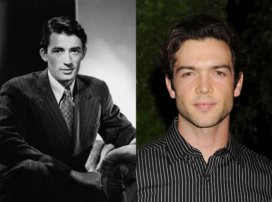 Split image of Gregory Peck and Ethan Peck. 