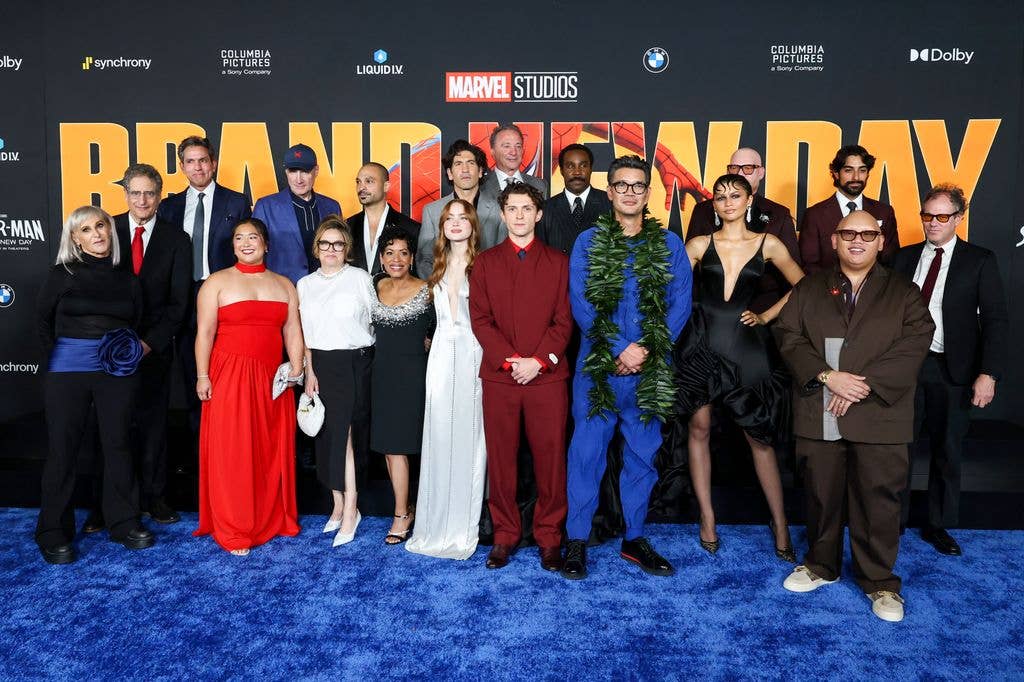  (L-R) Amy Pascal, Tom Rothman, Ravi Ahuja, Kevin Feige, Michael Mando, Liza ColÃ³n-Zayas, Sadie Sink, Jon Bernthal, Louis D'Esposito, Tom Holland, Tramell Tillman, Destin Daniel Cretton, Zendaya, Marvin Jones III, Jacob Batalon and Eman Esfandi 