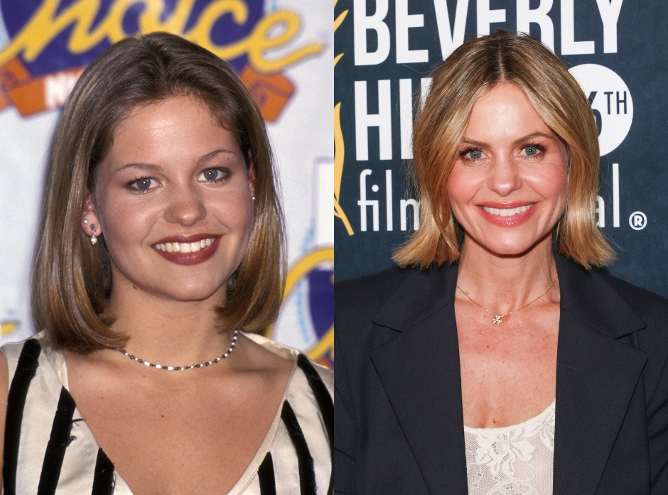 Split image of Candace Cameron Bure. On the left, seen in 1994. On the right, in 2026. 