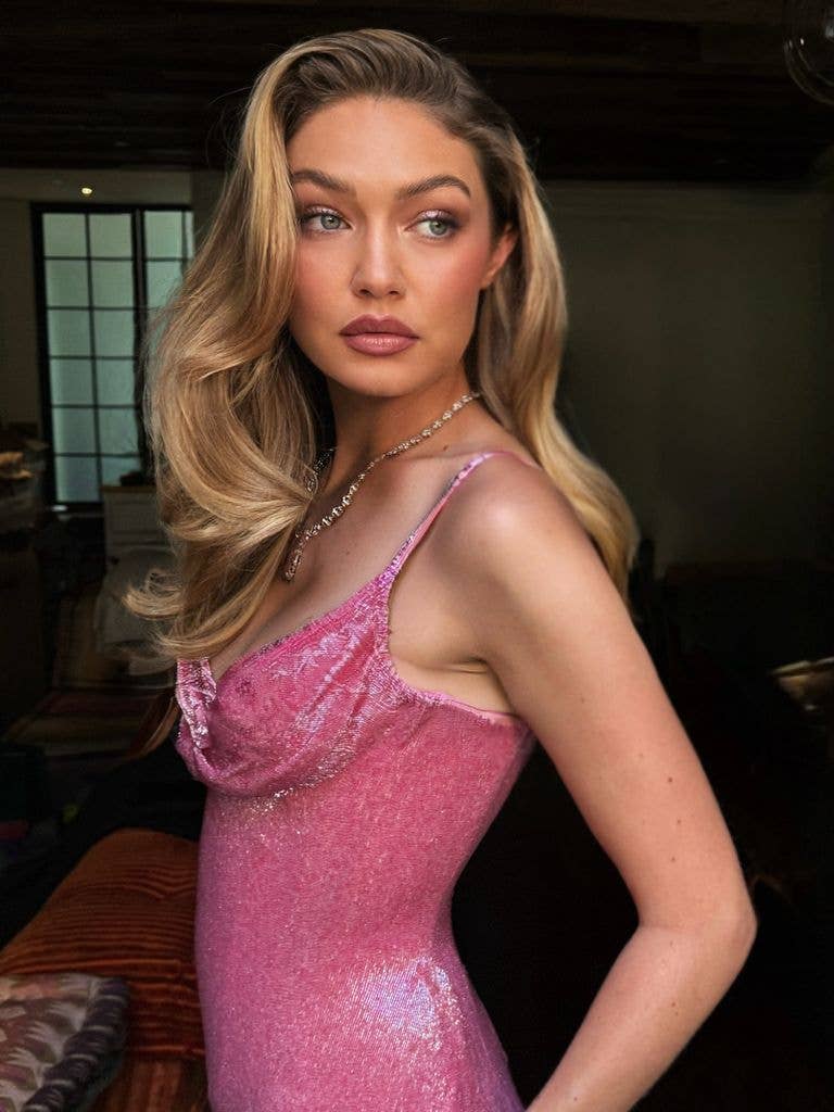 photo of gigi hadid in pink dress