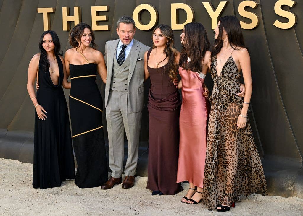 Alexia Barroso, Luciana Barroso, Matt Damon, Gia Damon, Stella Damon and Isabella Damon at Universal Pictures' "The Odyssey" World Premiere on July 06, 2026 in London, England