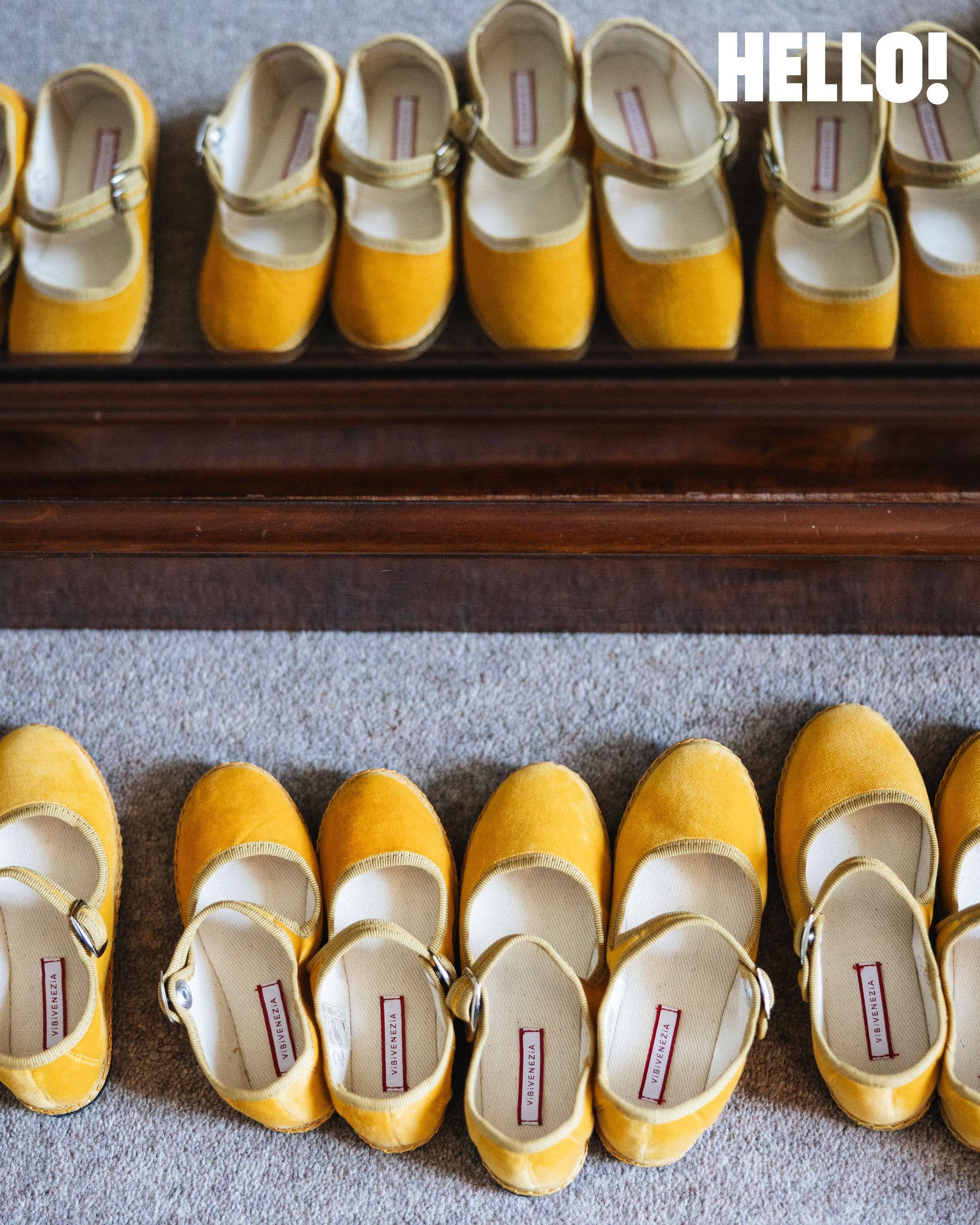 The bridesmaids and page boys wore matching yellow shoes