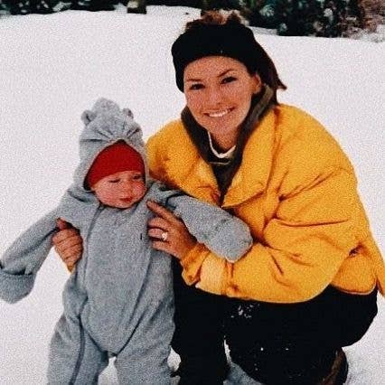Shania Twain poses in the snow with her son Eja Lange as a baby, shared on Instagram