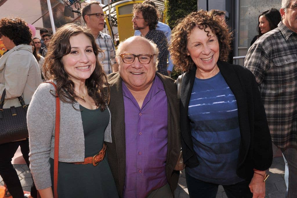 Actors Danny DeVito (C), Rhea Perlman (R) and daughter arrive at the "Dr. Seuss' The Lorax" Los Angeles Premiere at Universal Studios Hollywood on February 19, 2012 in Universal City, California.