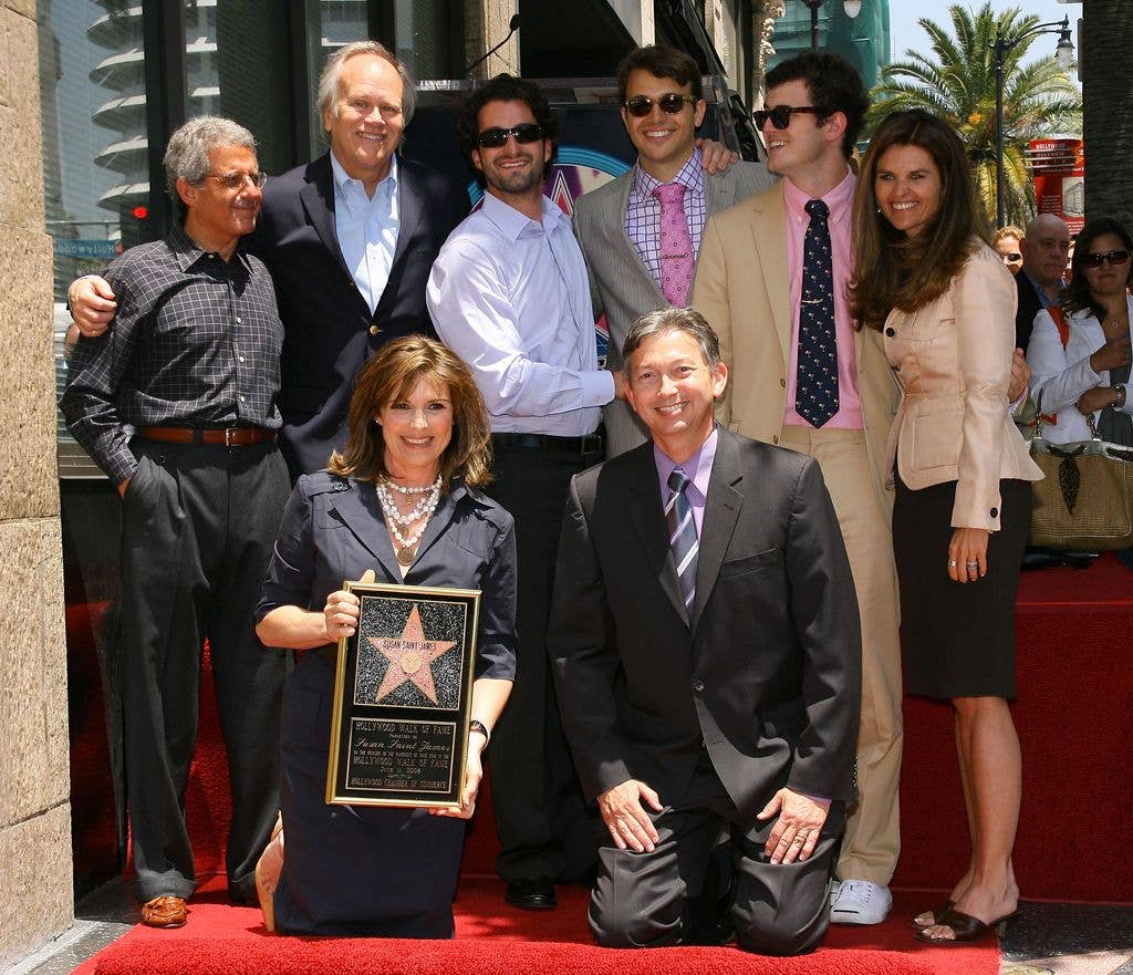Universal Studios' Ron Meyer, Dick Ebersol, Harmony Ebersol, Charles Ebersol, William Ebersol, First Lady of California Maria Shriver, actress Susan Saint James and President of the Hollywood Chamber of Commerce Leron Gubler attend the Star on Hollywood Walk of Fame honoring actress Susan Saint James near the intersection of Hollywood Boulevard and Vine Street on June 11, 2008.