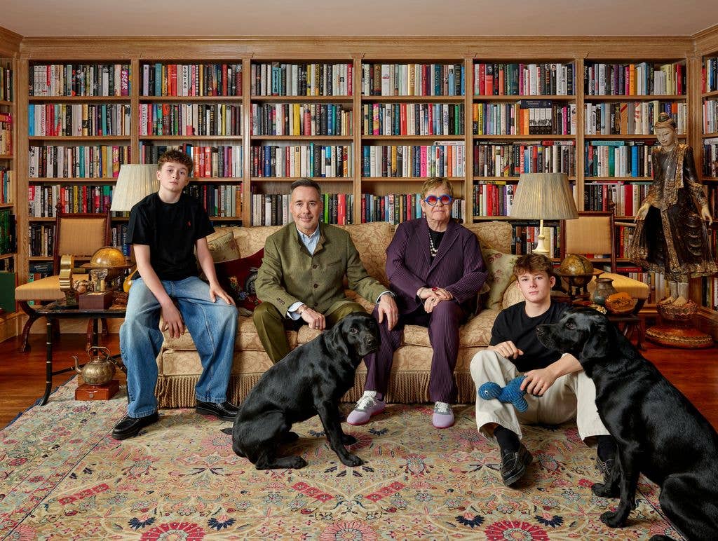 The portrait of Sir Elton John, David Furnish and their two teenage sons is now hanging in the National Portrait Gallery