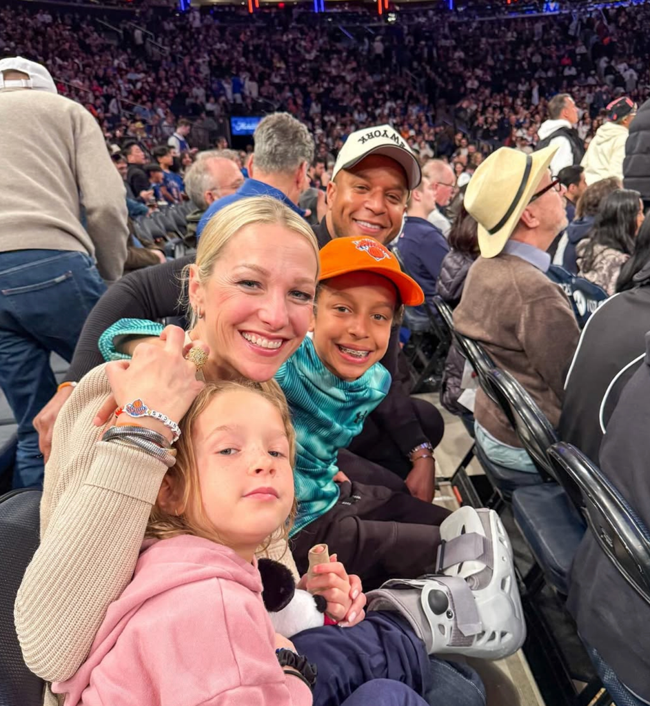 Photo shared by Craig Melvin on Instagram featuring his wife Lindsay Czarniak and their kids out for their first basketball game as a family
