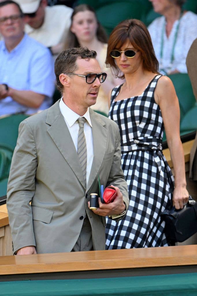Benedict Cumberbatch and Sophie Hunter during day nine of Wimbledon