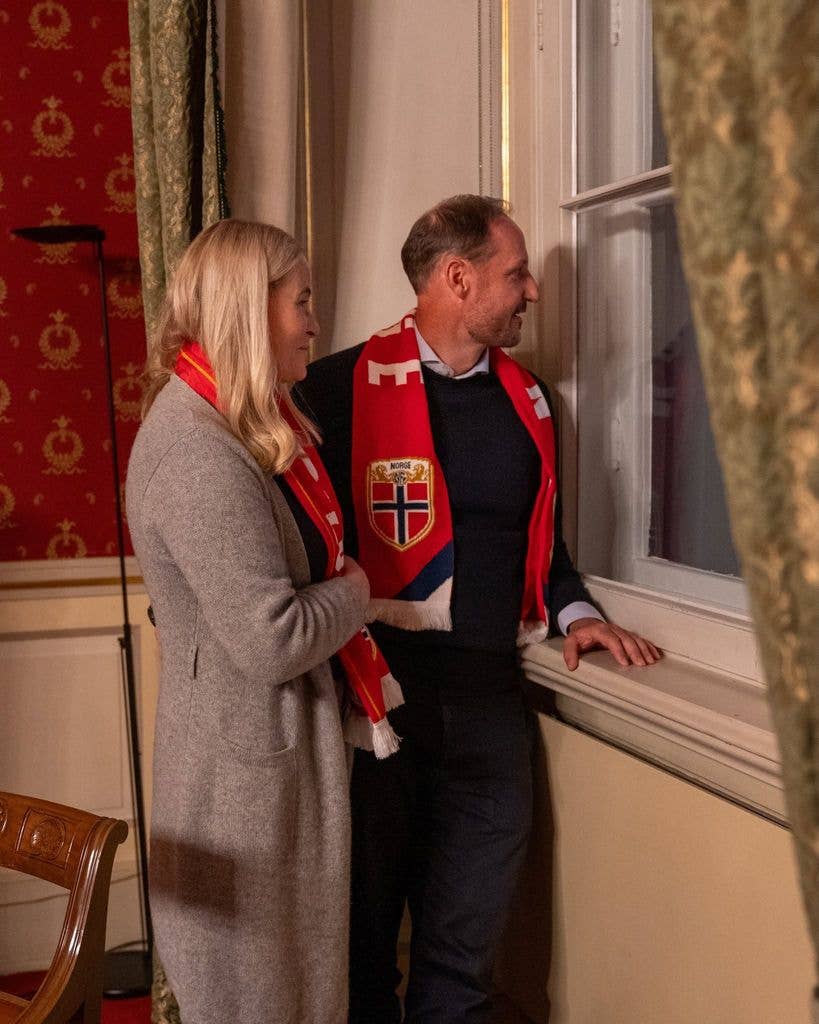 Prince Haakon and Princess Mette-Marit at the royal palace during Norway's match against Brazil