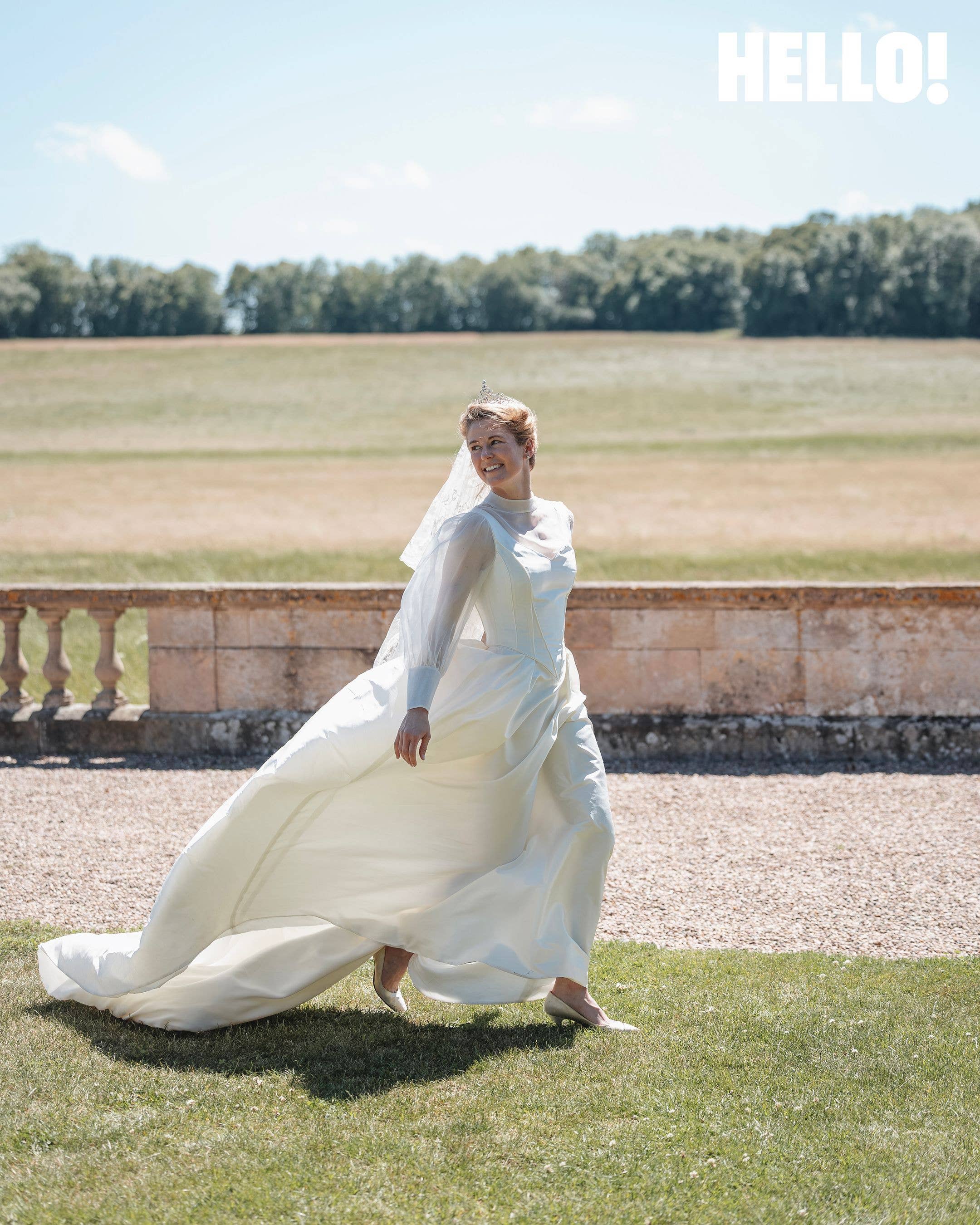 Madeleine showing off her silk dress