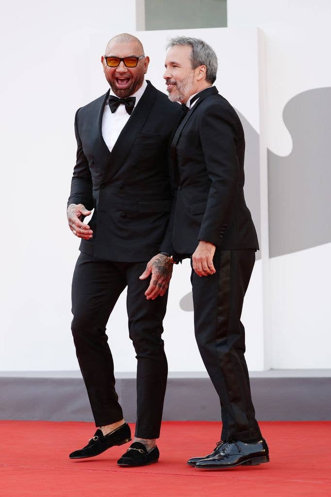 Dave Bautista and Director Denis Villeneuve attend the red carpet of the movie "Dune" during the 78th Venice International Film Festival on September 03, 2021 in Venice, Italy. (Photo by Vittorio Zunino Celotto/Getty Images)