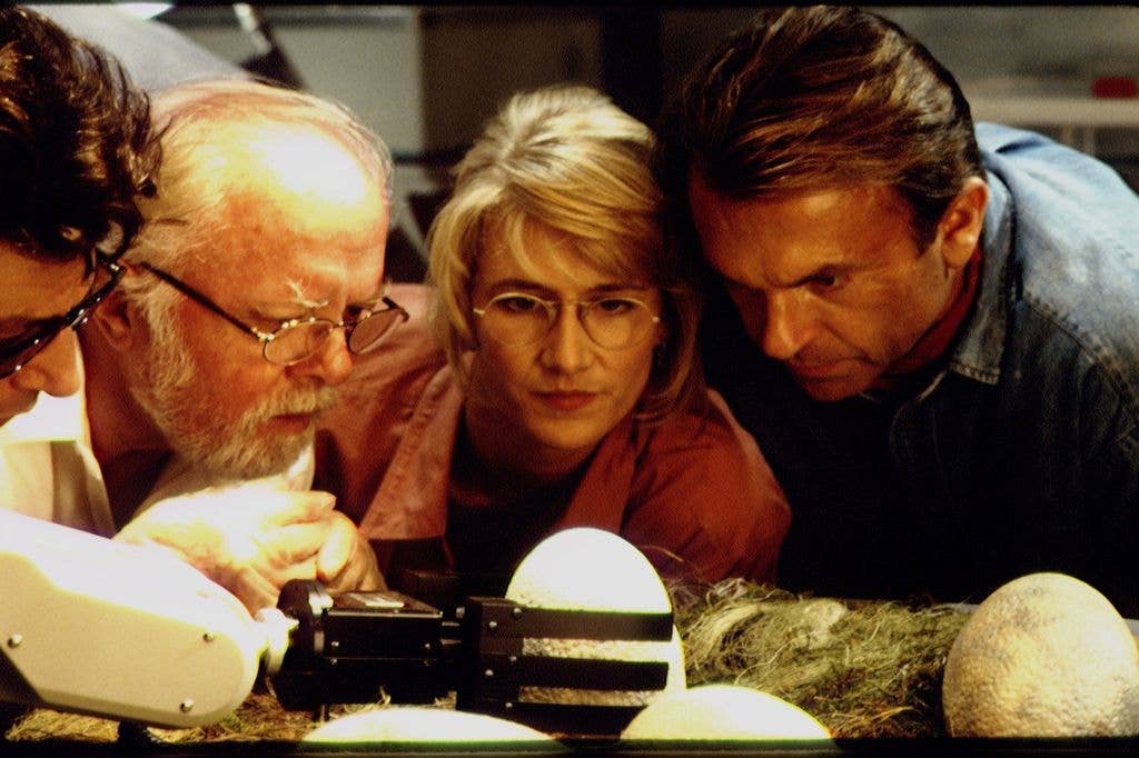 Scene from 1993 motion picture Jurassic Park (featuring Laura Dern and Sam Neill