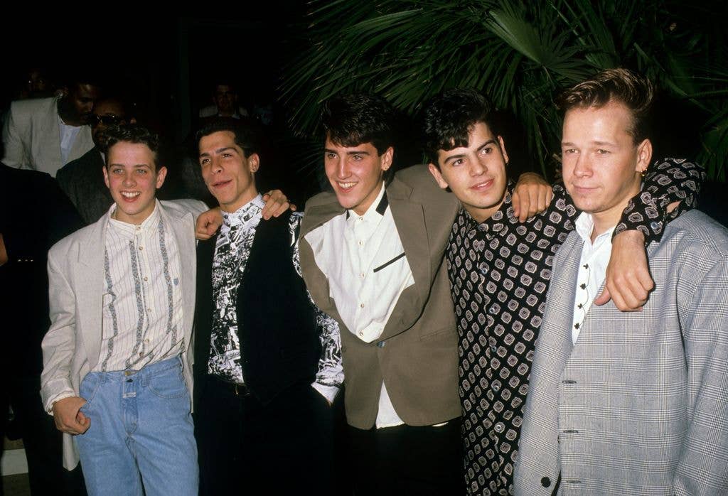 New Kids On The Block (left to right): Joey McIntyre, Danny Wood, Jonathan Knight, Jordan Knight and Donnie Wahlberg, circa 1990.