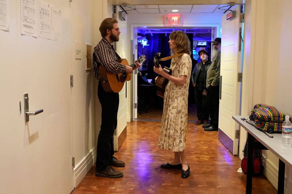 Christian Lee Hutson and Maya Hawke backstage during the 37th Annual Tibet House US Benefit Concert at Carnegie Hall