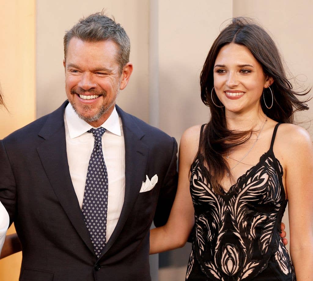 photo of Matt Damon and daughter Isabella at The Odyssey NYC premiere