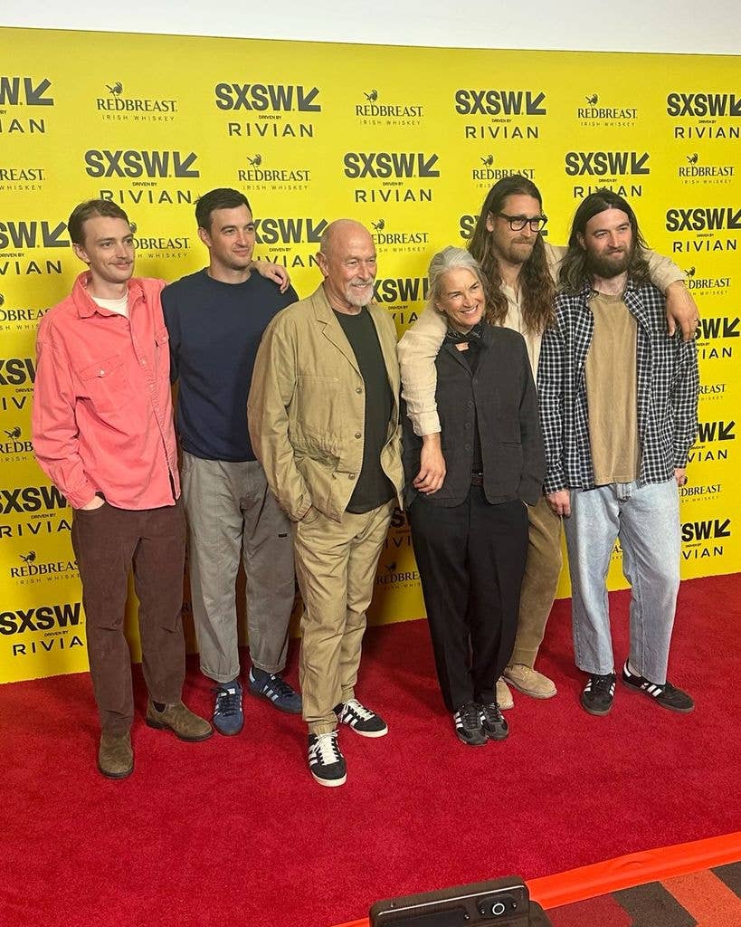 Corbin Bernsen (3L) with four sons and wife Amanda (3R)