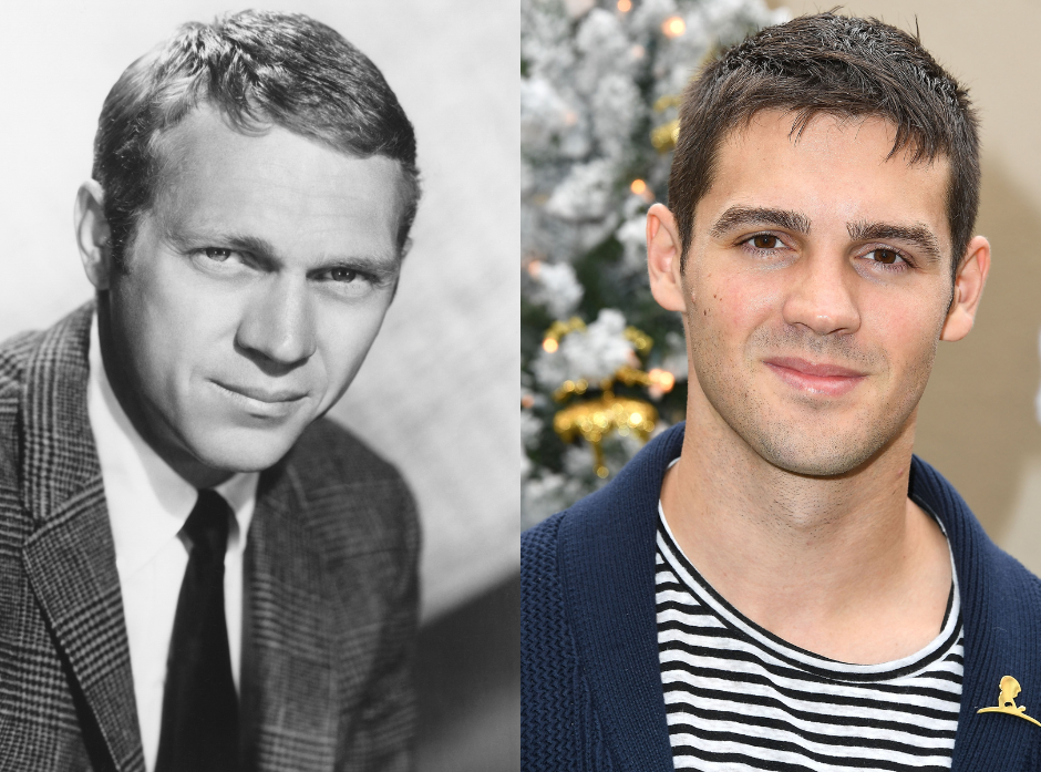 Split image of Steve McQueen and his grandson Steven R. McQueen.