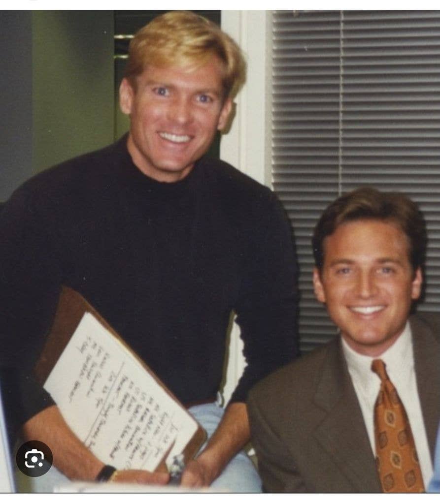 Sam Champion and Lee Goldberg pose for a photo while working together with WABC-TV 30 years ago, in 1996, shared on Instagram