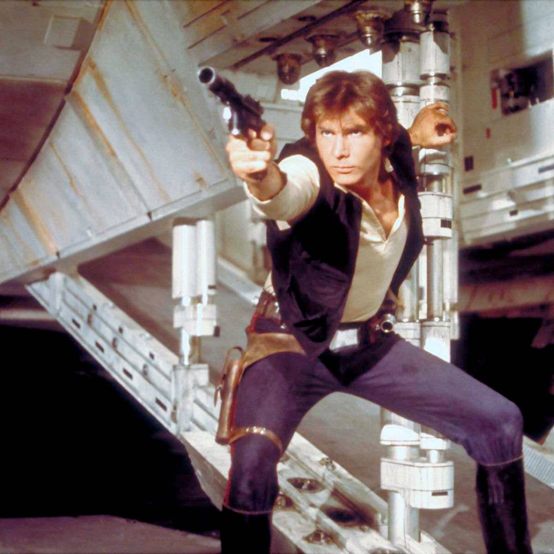 American actor Harrison Ford, as Hans Solo, on the set of Star Wars: Episode IV - A New Hope written, directed and produced by Georges Lucas.