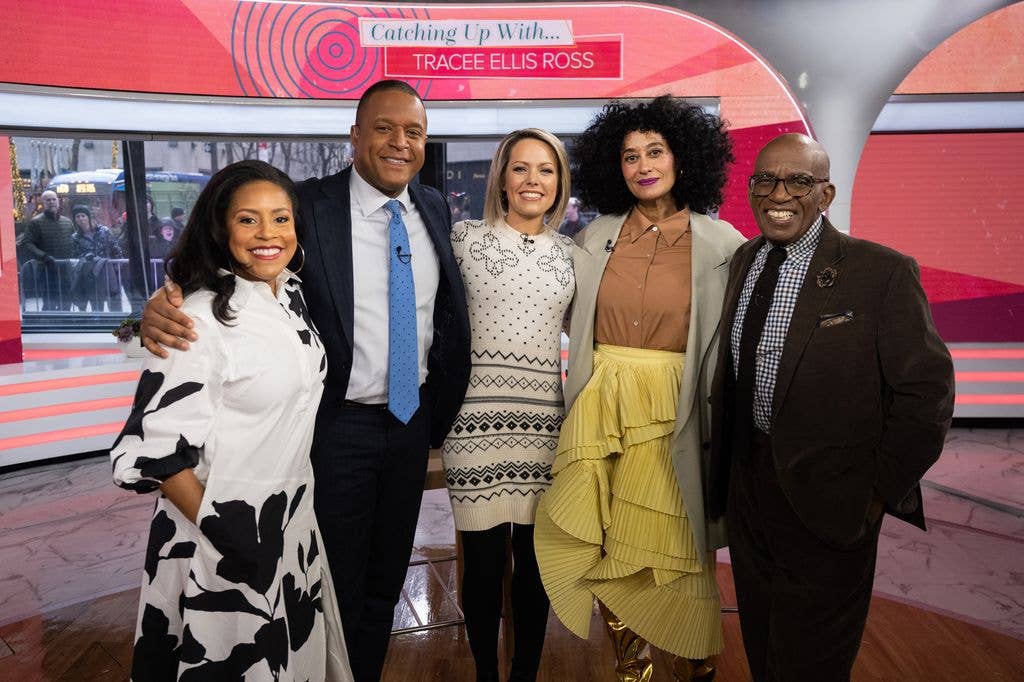 Sheinelle Jones, Craig Melvin, Dylan Dreyer, Tracee Ellis Ross and Al Roker on Monday, January 9, 2023 on Today set